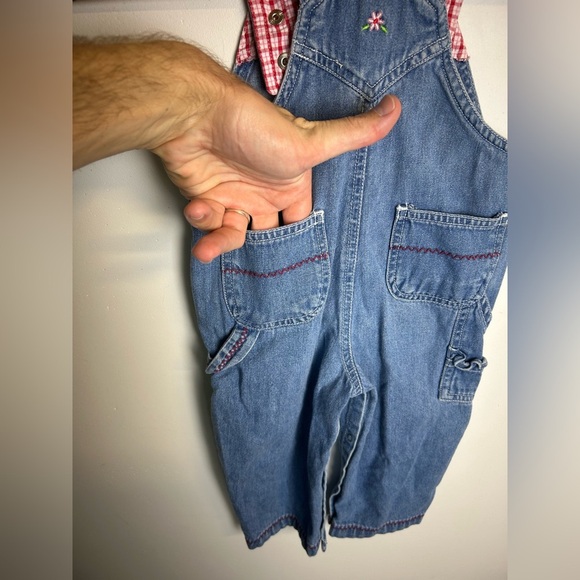 Vtg 90s Faded Glory Denim Overalls Size 18 Months Little Girl Sherry Embroidery - Picture 9 of 14